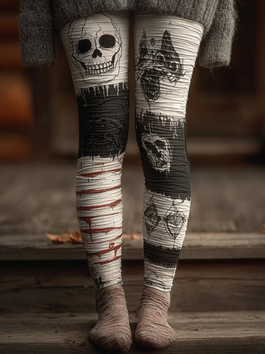 Women's Halloween Skull Patchwork Black And White Pants