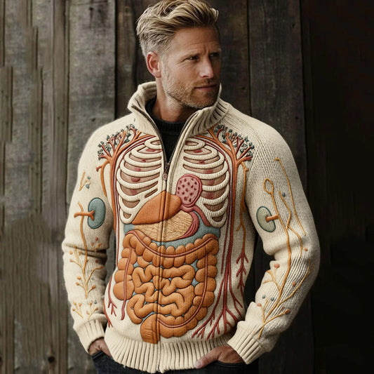 Classic Halloween Anatomy Art Chunky Knitted Zipped Up Sweater