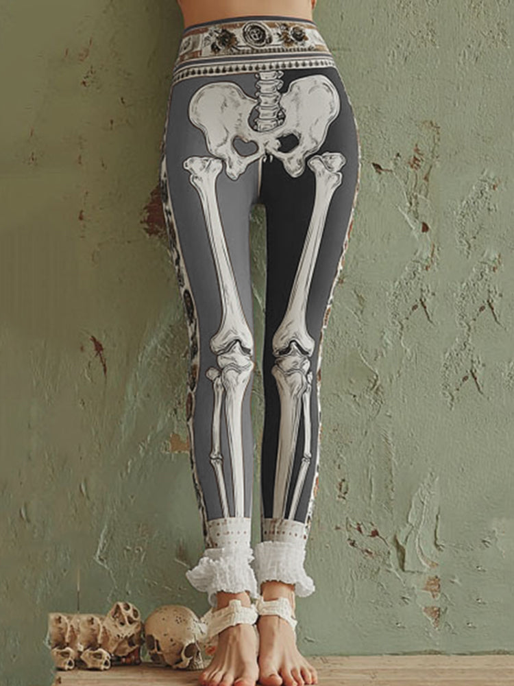 Women's Vintage Skeleton Art Cozy Leggings