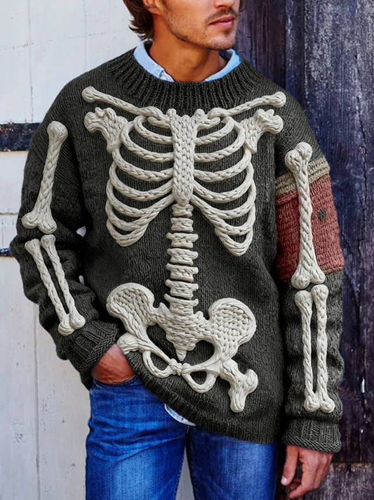 Classic Halloween Skeleton Bones Art Chunky Knitted Sweater