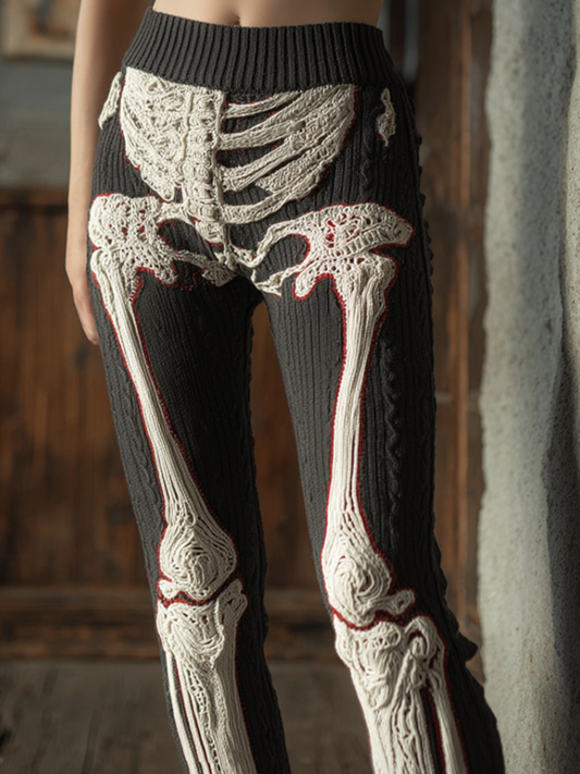 Halloween Imitation Human Skeleton And Muscle Women's Tight Knit Wool Leggings