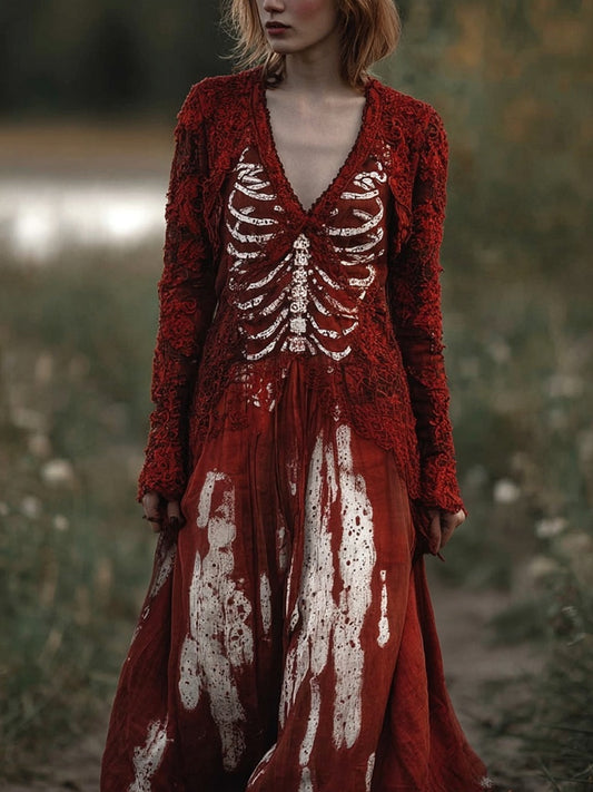 Halloween Skeleton Blood Stain Inspired Spooky Maxi Dress
