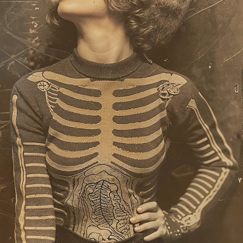 Vintage Halloween Anatomy Art Chunky Knitted Turtleneck Sweater