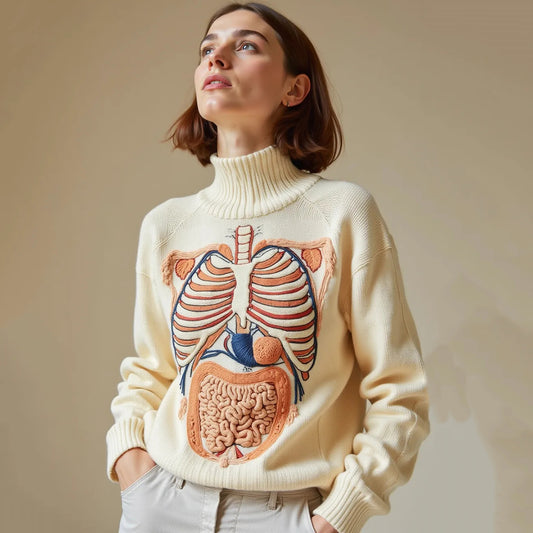 Classic Halloween Anatomy Art Chunky Knitted Turtleneck Sweater