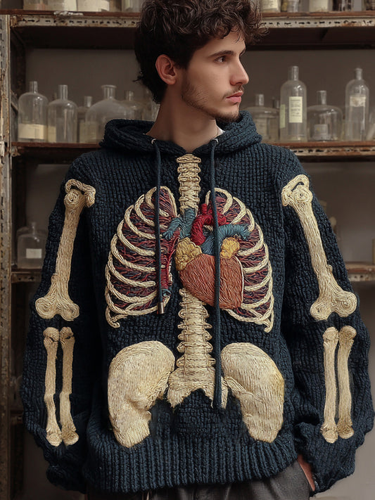Men's  Halloween Skeleton Crochet Cozy Hooded Sweater
