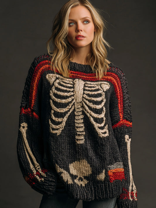 Vintage Halloween Bone And Floral Art Sweater