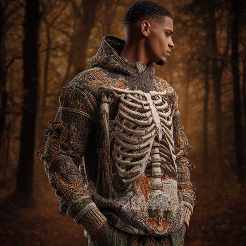 Vintage Halloween Bone And Floral Art Hooded Sweater