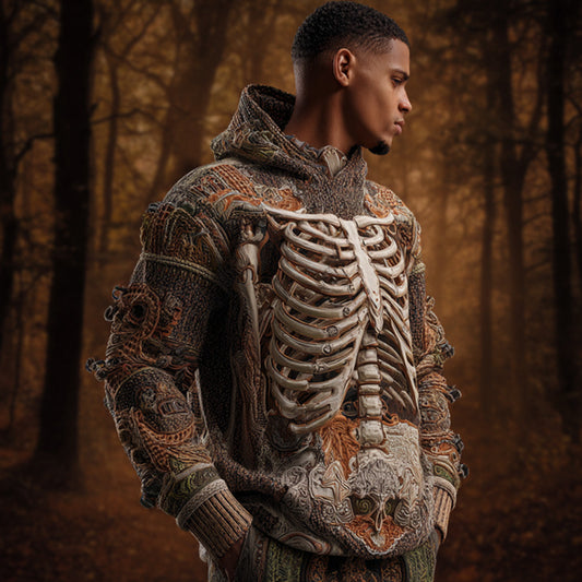 Vintage Halloween Bone And Floral Art Hooded Sweater