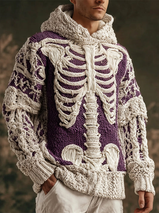 Halloween Skeleton Art Men's Knit Hooded Sweater
