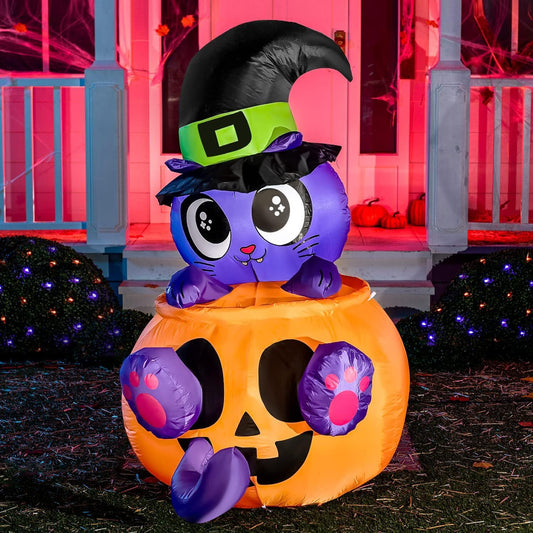 Halloween Witch Cat in Pumpkin