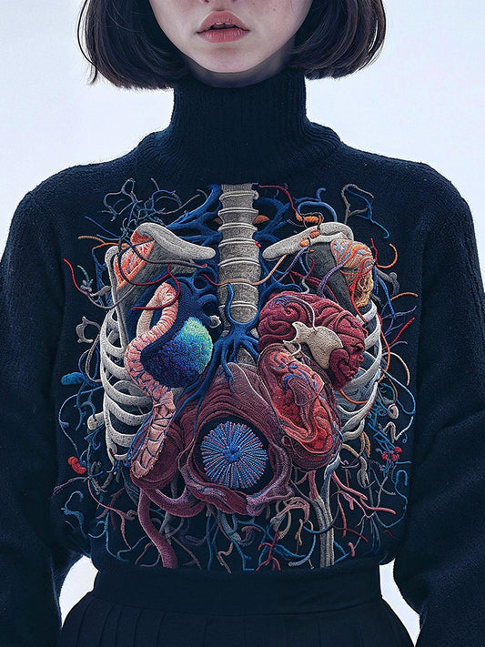 Vintage Halloween Anatomy Art Chunky Knitted Turtleneck Sweater