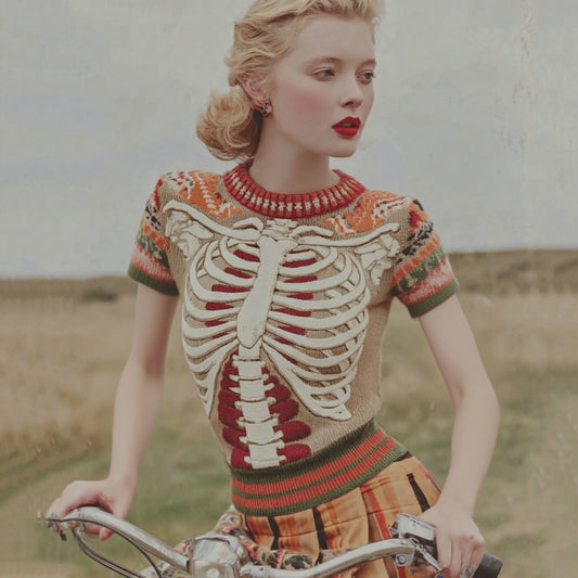 Vintage Halloween Anatomy Art Short Sleeve Chunky Knitted Sweater