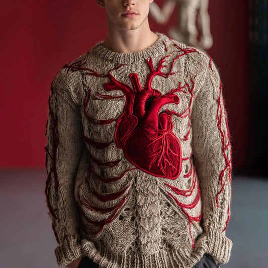 Retro Halloween Anatomy With Cardiovascular Art Chunky Knitted Sweater