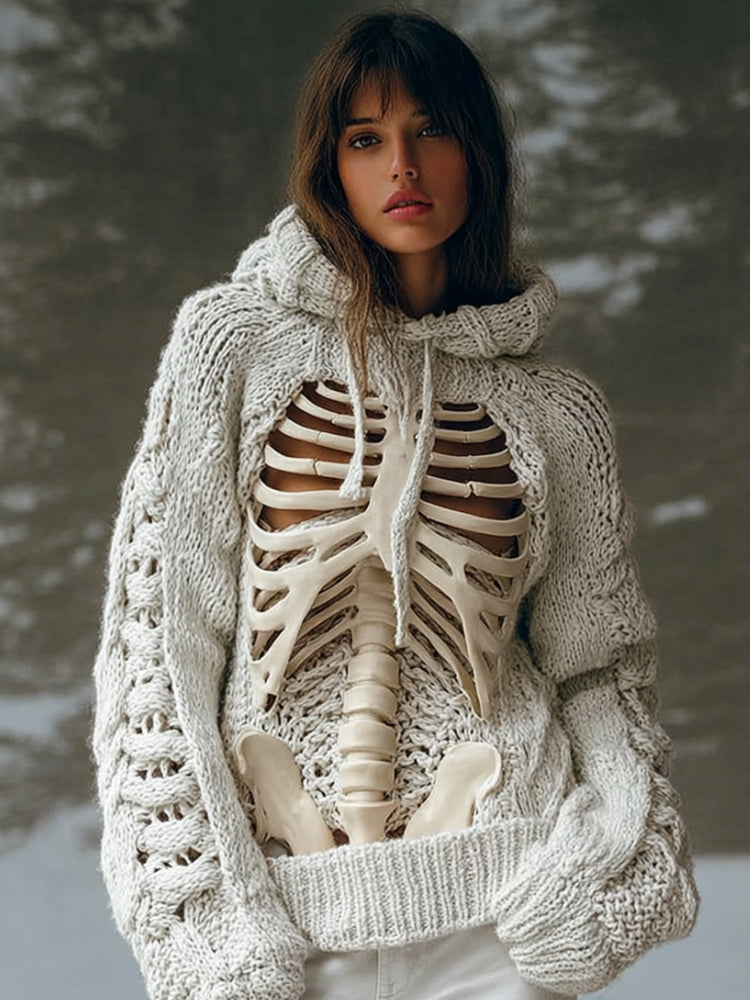 Women Halloween Ancient Human Anatomy Art Mibai Hooded Sweater