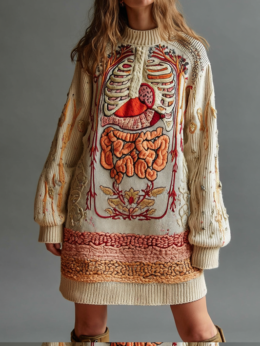 Vintage Halloween Anatomy  Art Chunky Knitted Sweater Dress