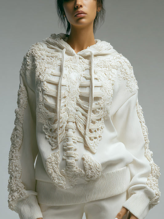 Women's Vintage Halloween Skull Embroidered Hoodie Sweater
