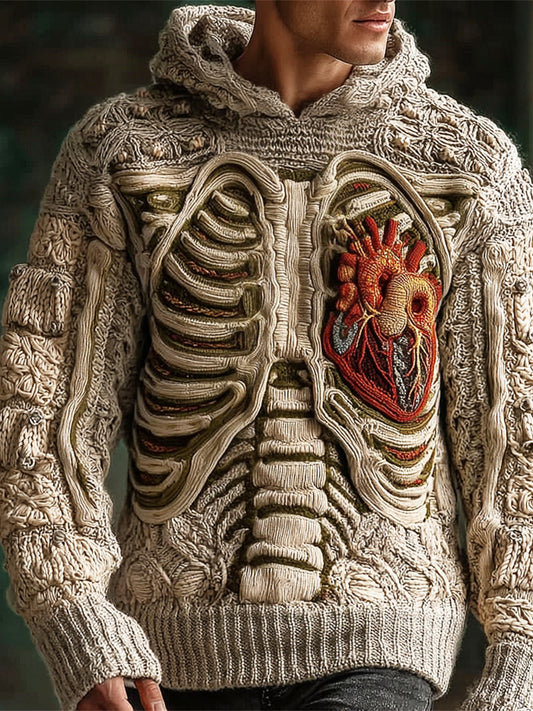 Halloween Skeleton & Heart Organ Anatomy Art Men's Hooded Sweater