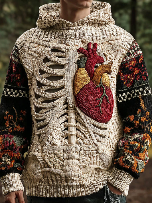 Halloween Skeleton & Heart Organ Art Men's Hooded Sweater