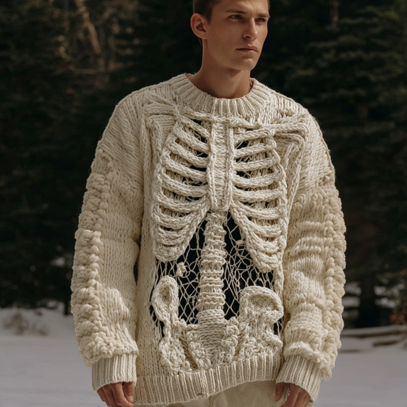 Halloween Skeleton Pattern Vintage Chunky Knitted Sweater