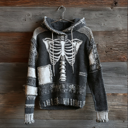 Women Halloween Skeleton Art Splicing To Make Old Hooded Sweaters