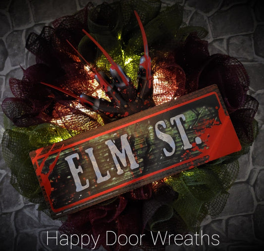 Freddy krueger wreath,Halloween wreath,horror movie decor,halloween wreath for front door,nightmare on elm street,Freddy wreath