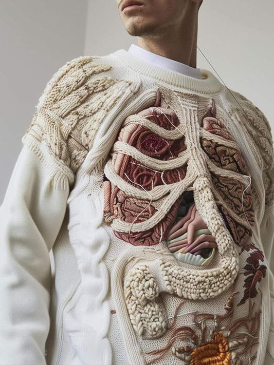 Men's Vintage Anatomical Knit Jacquard Crew Neck Sweater