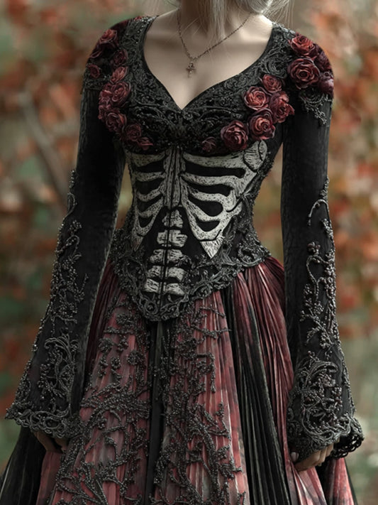Women's Halloween Skull Rose Dress