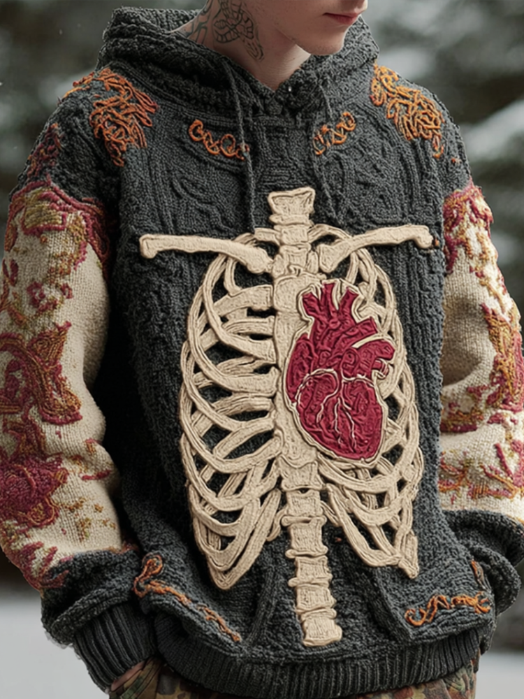 Halloween Skeleton Skull Design Men's Knit Hoodie
