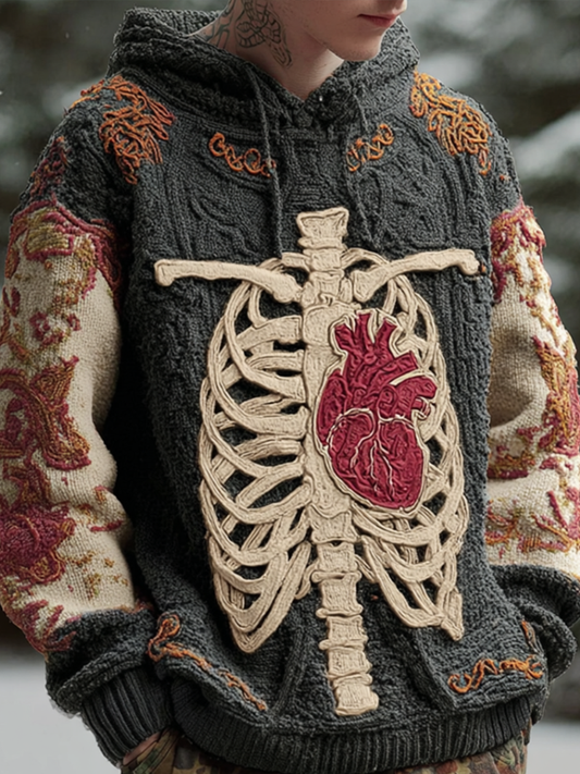 Halloween Skeleton Skull Design Men's Knit Hoodie