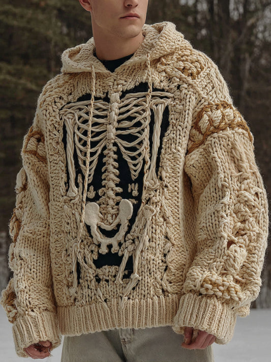 Men's Halloween Skeleton Art  Knit Hooded Sweater