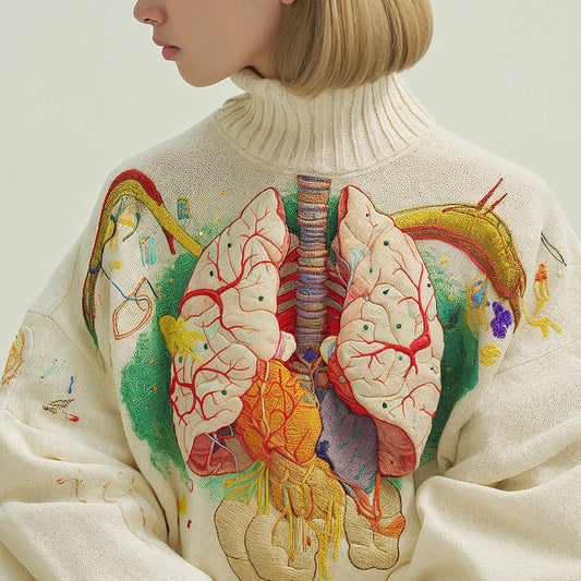 Vintage Halloween Anatomy In Rainbow Art Chunky Knitted Turtleneck Sweater