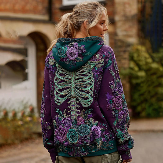 Vintage Floral Anatomy Chunky And Skeleton Casual Hooded