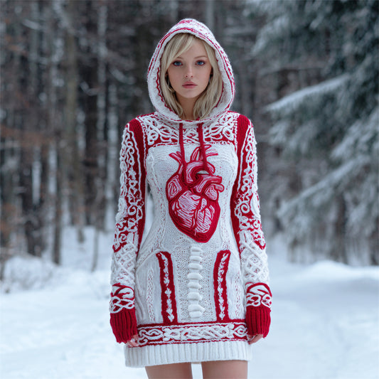 Halloween Anatomy Art Women's Knit Hooded Sweater Mini Dress