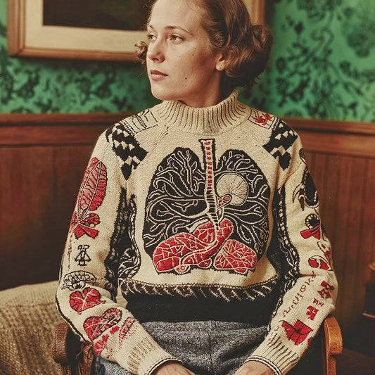Vintage Halloween Human Anatomy Art Chunky Knitted Sweater