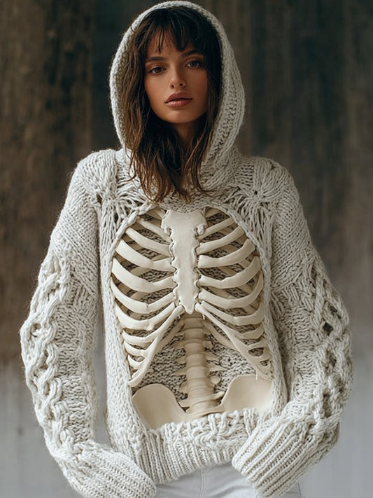 Women Halloween Ancient Skull Hooded Sweater
