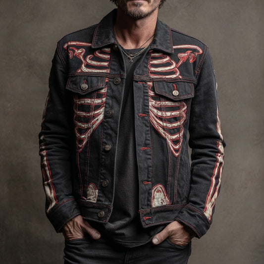 Men's Halloween Skeleton Embroidered Cozy Jacket