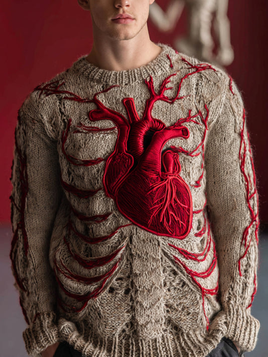 Retro Halloween Anatomy With Cardiovascular Art Chunky Knitted Sweater
