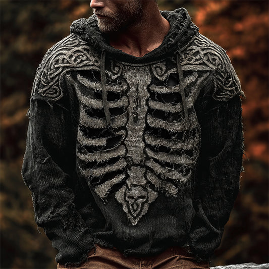 Men's Skeleton Inspired Viking Celtic Cozy Knit Hooded Sweater