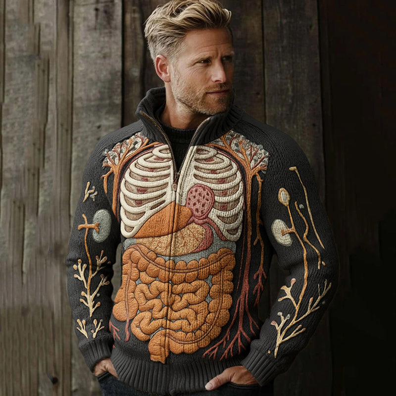 Classic Halloween Anatomy Art Chunky Knitted Zipped Up Sweater