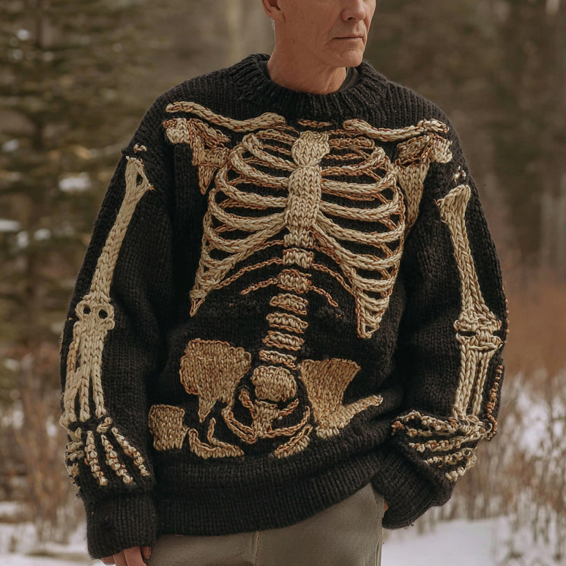 Halloween Skeleton Pattern Knit Round Neck Sweater