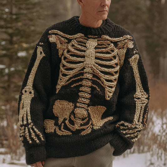Halloween Skeleton Pattern Knit Round Neck Sweater