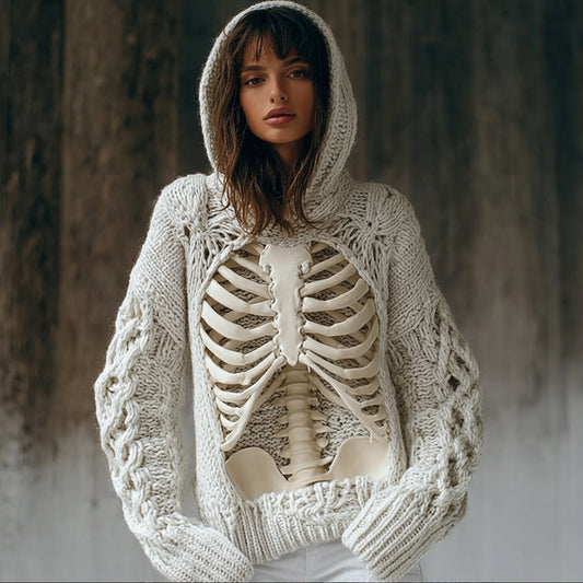 Women Halloween Ancient Skull Hooded Sweater