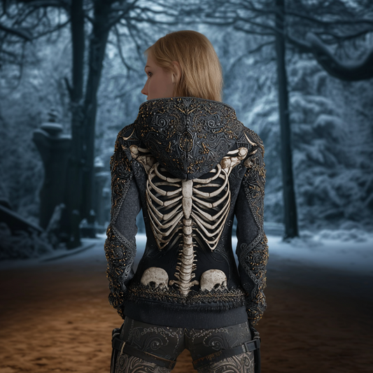 Halloween Skeleton Bone Design Women's Hooded Sweatshirt Jacket