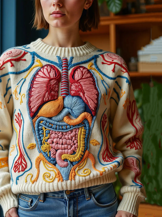 Vintage Halloween Anatomy Art Chunky Knitted Sweater