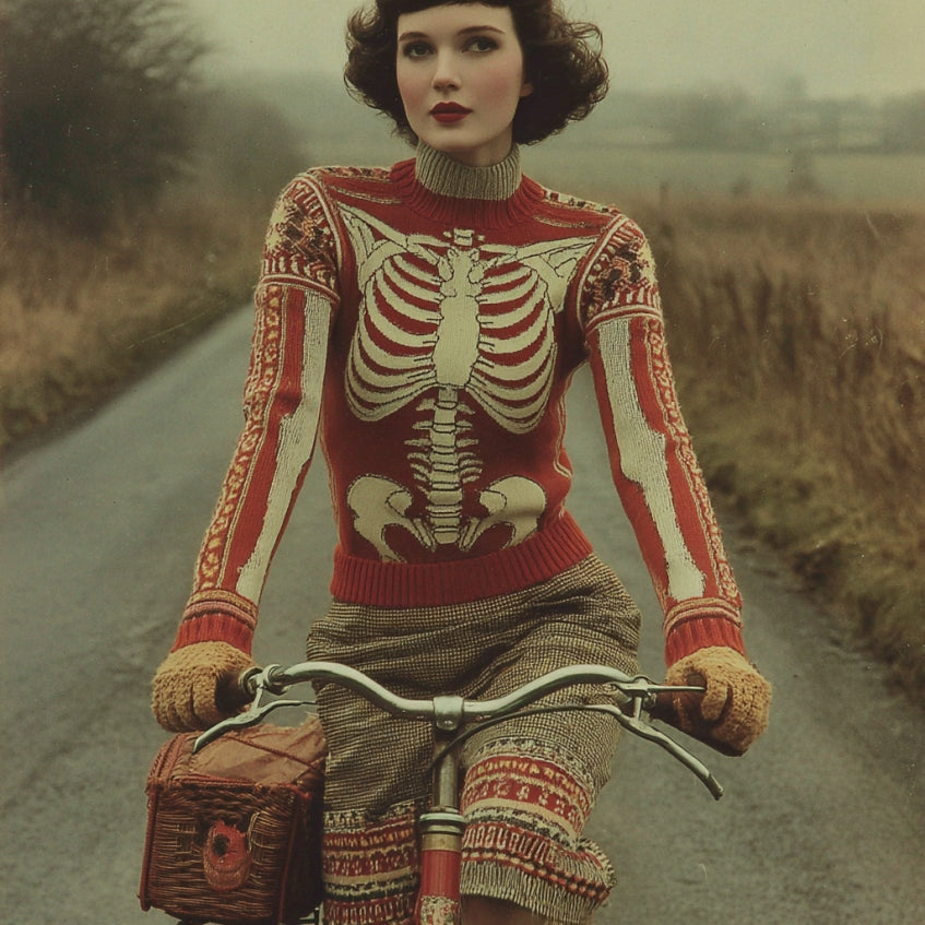Women's Vintage Skeleton Art Cozy High Neck Ugly Sweater