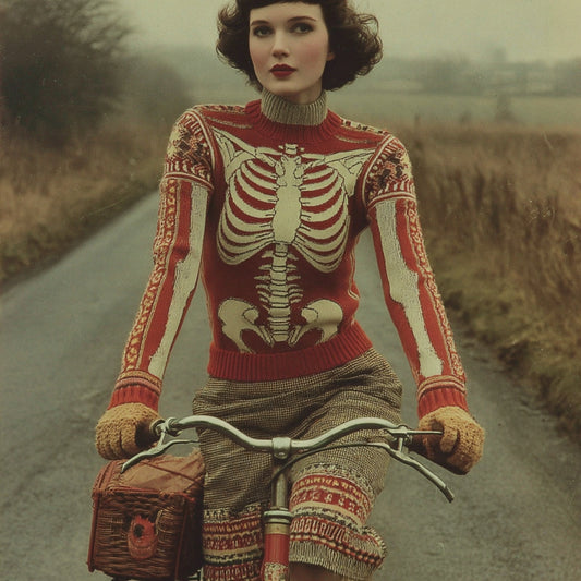 Women's Vintage Skeleton Art Cozy High Neck Ugly Sweater