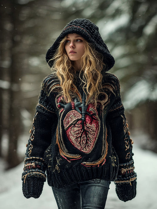 Women's Halloween Human Anatomy Art Knit Hooded Sweater
