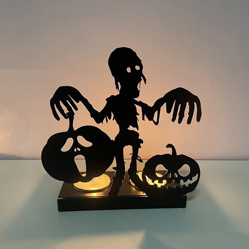 🎃Early Bird Price -  NEW Pumpkin and Skull Candle Holder Halloween Metal Art Decor
