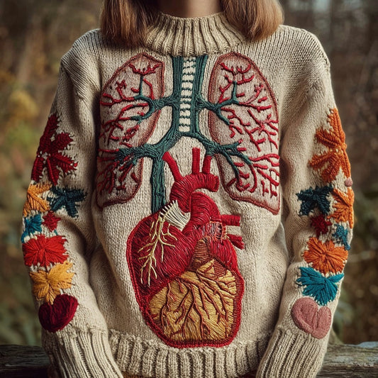 Vintage Halloween Anatomy Art Embroidered Cozy Sweater
