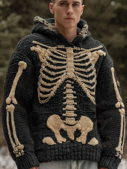 Men's Halloween Skeleton Pattern Knit Hooded Sweater
